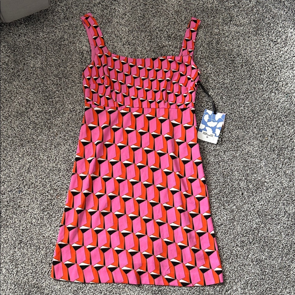 Diane Von Furstenberg Pink and Red Geometric Mini Dress